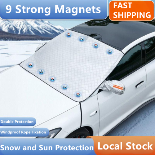 Car Windshield Snow & Ice Cover - Magnetic Frost Protector With Anti-Theft Hooks